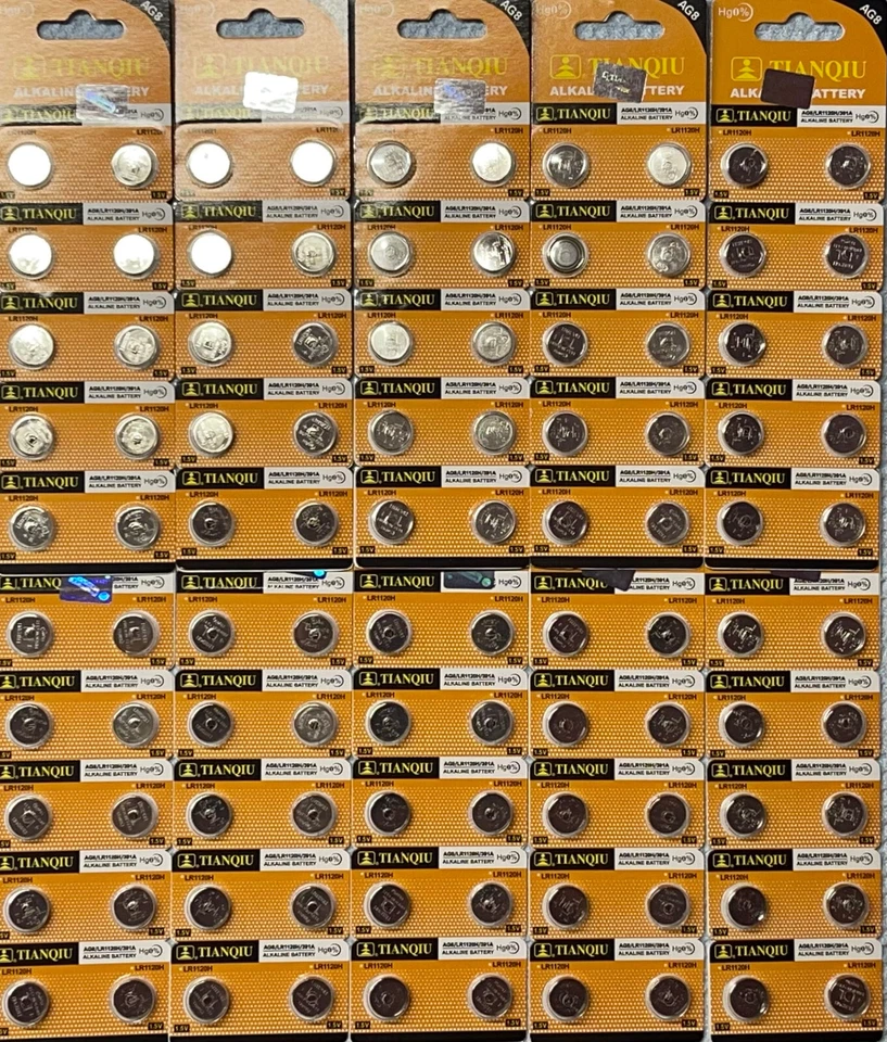 100 X AG8 V391 L112 381 G8 391A SR55 L1121 D391 ALKALINE BUTTON BATTERY Hg0% - Image 1 of 1
