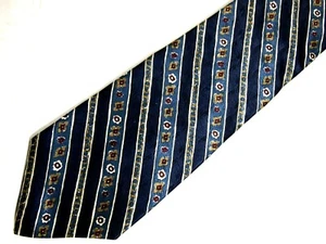 Geoffrey Beene Mens Necktie Tie Navy Blue Beige Floral Striped 56" Short - Picture 1 of 4