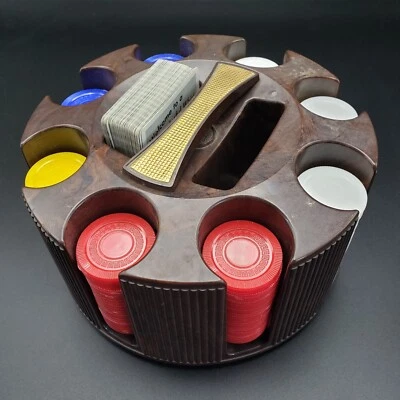 Lowe Poker Chip Caddy 8x7 Vintage Giratorio Tiene 200 Fichas 1 Baraja de Cartas México Foto 1 de 4