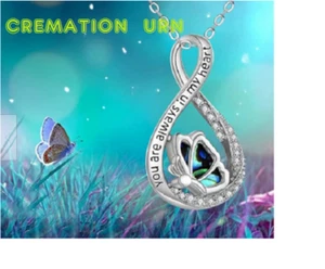 BUTTERFLY CZ URN ASHES MEMORIAL CREMATION pendant German Silver 24" Necklace - Picture 1 of 6