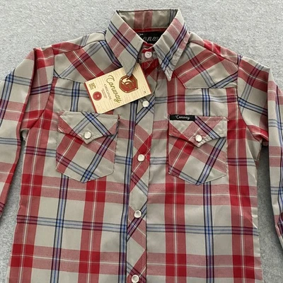 Camisa Western Vintage Perla Snap Niños 6 Gris Rojo Vaquero México Cuadros Stock Muerto Foto 1 de 4