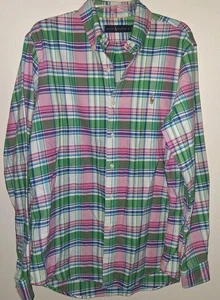 Polo Ralph Lauren Cuadros Rosa Verde Manga Larga Abotonada L Algodón - Imagen 1 de 3