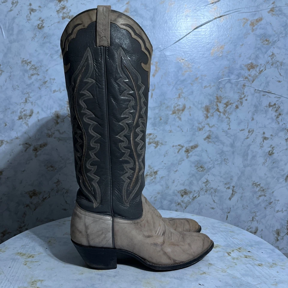 J Chisholm Mujer Talla 8.5M Zapatos Marrón Gris Cuero Hasta la Rodilla Bota Vaquera Occidental Foto 1 de 4