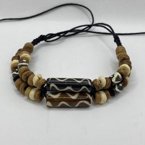 STONE ISLAND Bracciale Perline Fatto a Mano Marrone Surfer Spiaggia Hawaiana Tropicale Regolabile