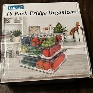 10 Stück Kühlschrank Organizer, Stapelbare Kühlschrankbehälter mit Deckel - Bild 1 von 7