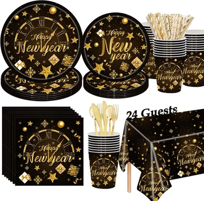 Platos y servilletas desechables de Año Nuevo, 193 piezas 2026 Foto 1 de 4