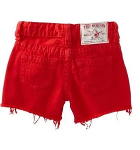 $97 NEW True Religion Jeans Big Kids Girls Faye Cut-Off Red Denims Shorts US 8 - Picture 1 of 6