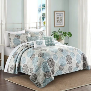 6-Piece Marina Printed Quilted Coverlet Set Lightweight Bedspread for Queen/King - Picture 1 of 10