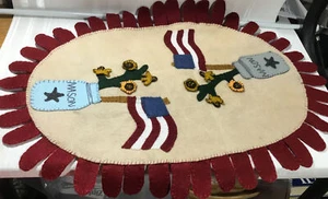 pRiMiTiVe Wool Applique Penny Rug Mat Patriotic Mason Jars Sunflowers Handmade - Picture 1 of 6