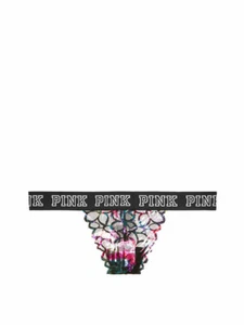 Victoria's Secret PINK Logo Elastic Lace Thong Panty Multi Floral - Picture 1 of 1
