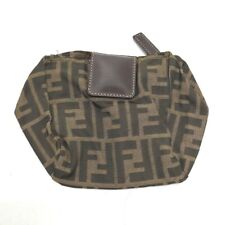 FENDI Zucca Cosmetic Pouch Brown FF Logo Canvas Leather Ladies Made in Japan