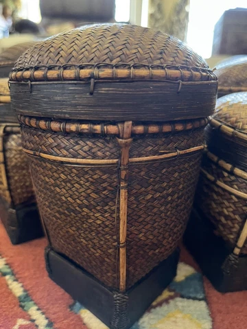 Rare Indigenous Art 5 Ifugao style Small Baskets With Lid  handcrafted Cover