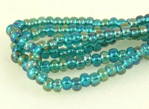 Czech Glass Seed Beads Size 6/0 " SILVER LINED EMERALD AB " Strands - Picture 1 of 4