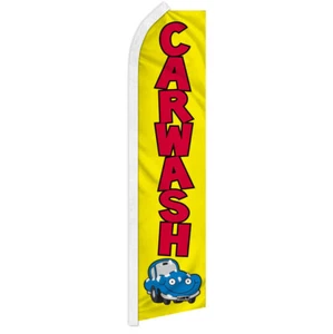 Carwash Yellow Swooper Flutter Feather Advertising Flag Car Wash Service - Picture 1 of 2