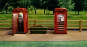 Two K6 Telephone Boxes with Warm White LED's OO Gauge 1:76 Scale Model Scenery - Picture 1 of 11