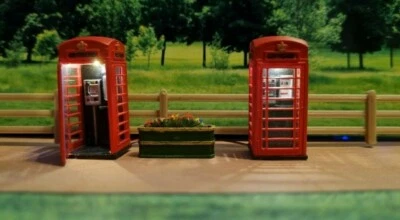 Two K6 Telephone Boxes with Warm White LED's OO Gauge 1:76 Scale Model Scenery - Image 1 of 4