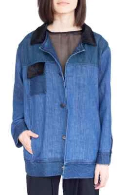 SIMLPE by TRISTA Washed Denim Jacket W/ Calf Fur SZ L/XL NWOT MSRP $3400 Foto 1 de 4