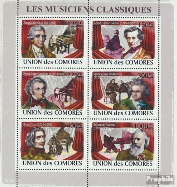 comores 1967-1972 Feuille miniature neuf 2008 classique musiciens & Klaviere - Photo 1/1