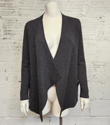 Cárdigan abierto gris Eileen Fisher talla pequeña PP lana merino/cuero Foto 1 de 4