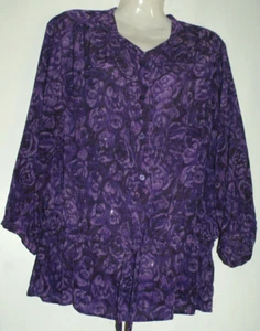 ISAAC MIZRAHI Live! 18W Purple Floral 3/4 Sleeve Drawstring Waist Top BoHo - Picture 1 of 3