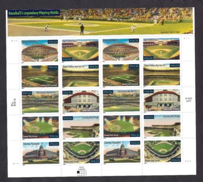US Scott# 3519a 2001 34c Booklet Pane of 20 Baseball Fields V1111 UL MNH VF - Image 1 of 2