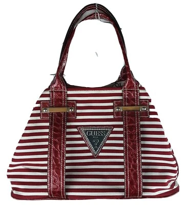 Bolso de Mano Vintage Y2K Guess Jean's Lona Rayas Rojo Blanco Vegano Croc Ribete Foto 1 de 4