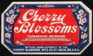 Vintage soda pop bottle label CHERRY BLOSSOMS 6 1/2oz St Louis MO new old stock - Picture 1 of 2
