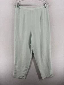 EILEEN FISHER Pants L Silk Slub Straight Cropped High Waist Side Zip Green - Picture 1 of 17