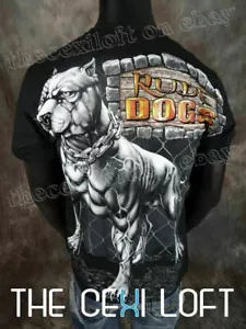 Herren Grafik T-Shirt schwarz RUDE DOGS Pitbull Zaun Hintergrund SLIM FIT - Bild 1 von 4