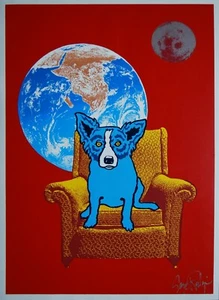 George Rodrigue Blue Dog Strato Lounger Silkscreen Print Signed Numbered Artwork - Picture 1 of 4