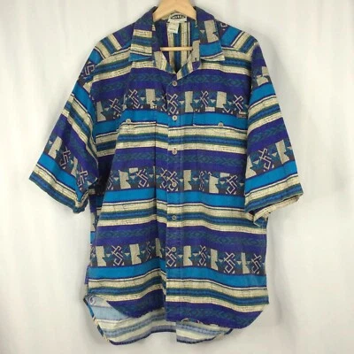 Vintage Men's Motto Reddot Shirt Size Large All Over Print M'Otto 80s 90s Blue - Image 1 of 4