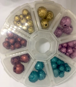 ROSEBUD Beads Acrylic 2 SIZES 8 & 14 mm 4 colors in 8 section container - Picture 1 of 9