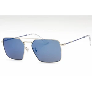 Police Metal Frame SPLL07 579B Shiny Silv/Bl Mirror Rectangle Men's Sunglasses - Picture 1 of 4