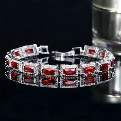 14 k White Gold Plated Emerald Ruby Lab Created Women Tennis Bracelet 7.5Ct 8" - Image 1 of 4