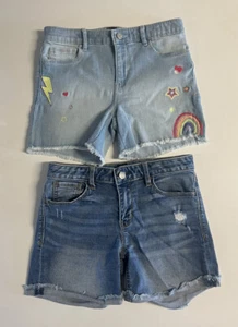 Lot of 2 Gap Girl's Embroidered Size 12 Stretch Midi Denim Adjustable Shorts - Picture 1 of 4
