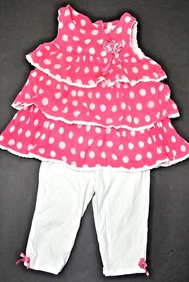 Savannah set girl top shirt 24mon 2T tank polka dot white pink tights ruffles~ - Image 1 of 4