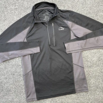 Camisa LL Bean Para Hombres Pequeña Negra Gris 1/4 Cremallera Pullover Ligera Capa Base Caminata Foto 1 de 4