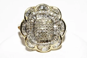 $6,000 14K Yellow Gold 1.45CT Natural Multi Cut Diamond Cluster Ring Authentic - Picture 1 of 8