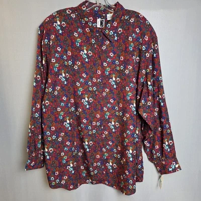 Vintage JENNIFER MOORE JEANWEAR Long Sleeve Floral Blouse Womens Plus 3XL Maroon - Image 1 of 4