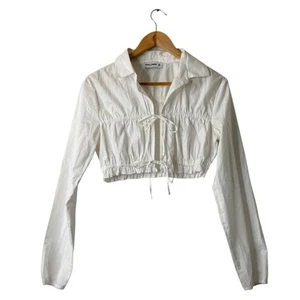 Top Social Tourist Corbata Frontal Talla M Blanco Recortado Manga Larga Boho Informal Playa - Imagen 1 de 12
