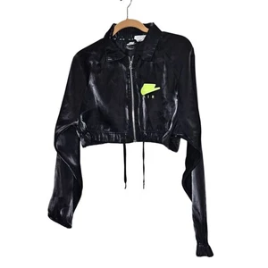 Nike Air Women's Cropped Jacket Black Sheer Green Zip Lightweight S Oversized - Picture 1 of 10