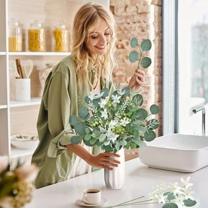 Juego de caja verde flores blancas tallos florales plantas artificiales 75 piezas 8 tipos - Imagen 1 de 7