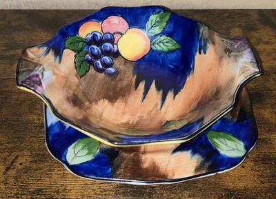 Vintage H & K Tunstall Art Deco Autumn Pattern Square Plate & Dish With Gilding - Image 1 of 4