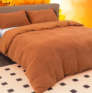 Velveteen Duvet Cover, 2 Pillowcases, King Sized Luxury Coral Fleece, Brown - Picture 1 of 5