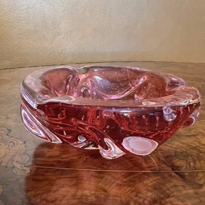 Vintage Rose Pink Bubble Glass Ashtray - Bild 1 von 5
