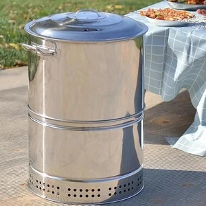 Große tragbare Holzkohlegrills, Edelstahl Holzkohlegrill Grillfass 360° - Bild 1 von 6