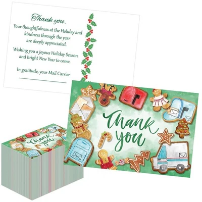 Motipuns 100 Pcs Christmas Mail Carrier Thank You Postcard Letter Carrier Tha...