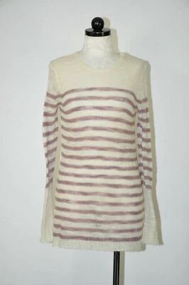Suéter pulôver feminino J CREW creme roxo listra bretão lã mohair transparente P - Imagem 1 de 4