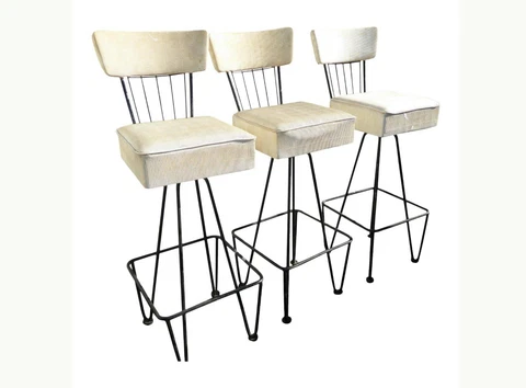 Three Vintage Frederick Weinberg Mid Century White Swivel Barstools 1950's Cover