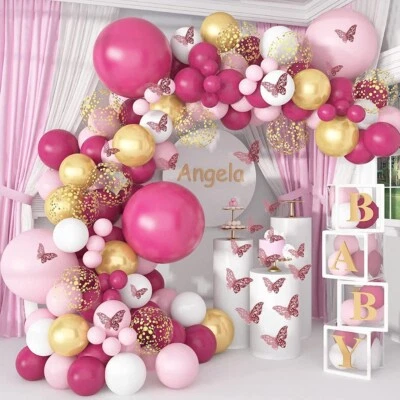 129pcs Pink Butterfly Balloon Garland Arch Kit Birthday Wedding Party Decoration - image 1 of 4